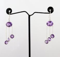 Amethyst gemstone dangle earring, 925 Sterling silver, Gifts for women